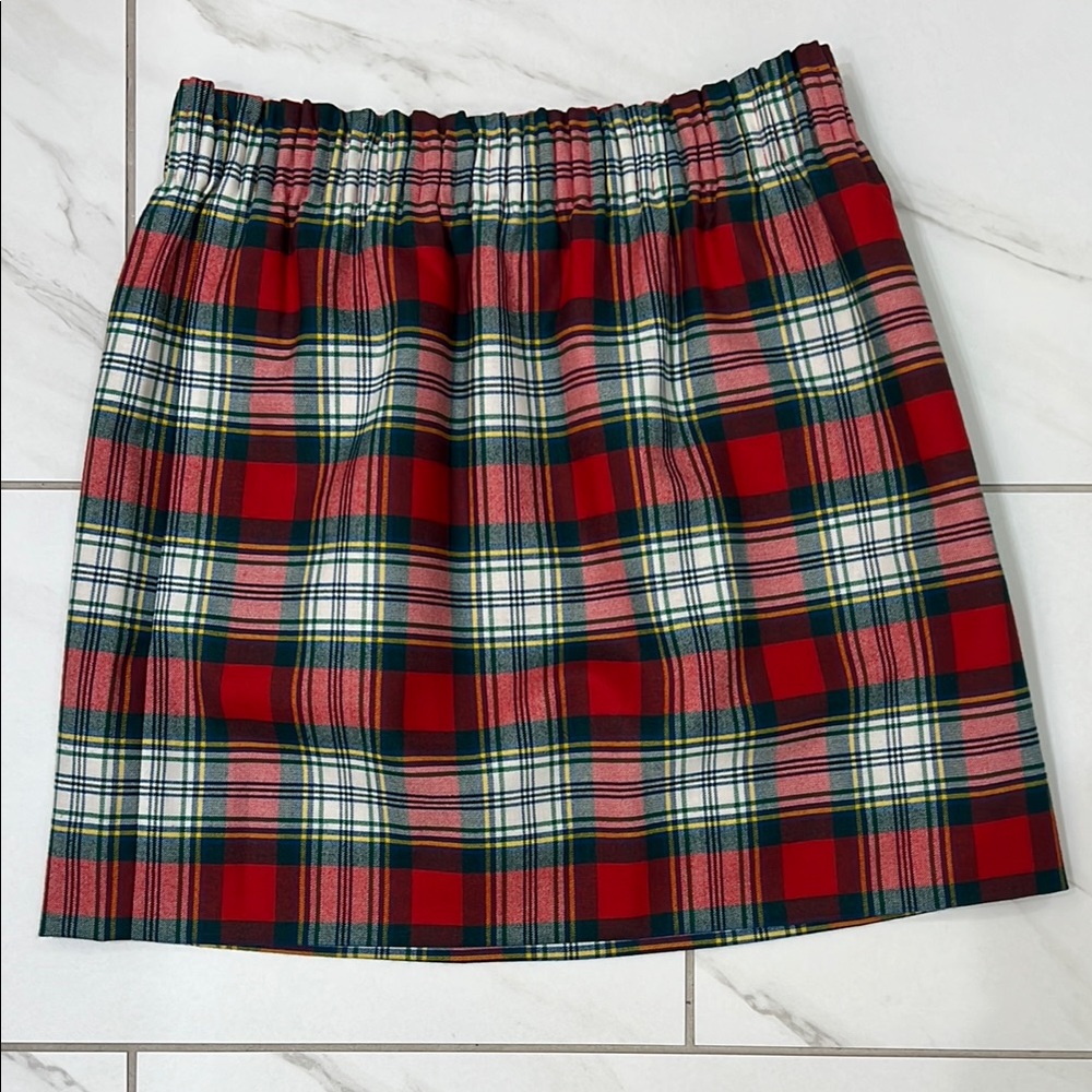 J. Crew Red and Green Smocked A-Line Mini Skirt